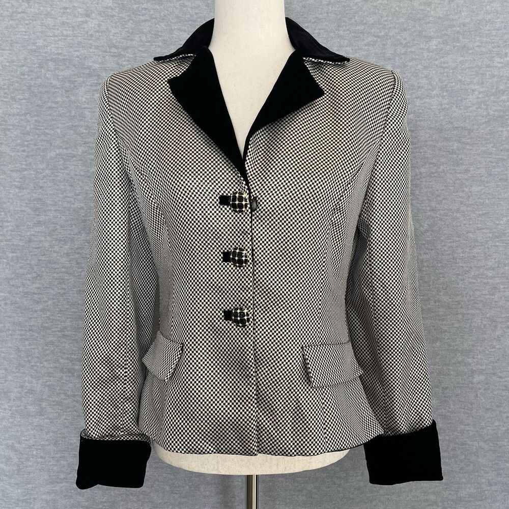 Victor Costa for Nahdree Velvet Trim Jacket Size 6 Checkerboard Career Vintage